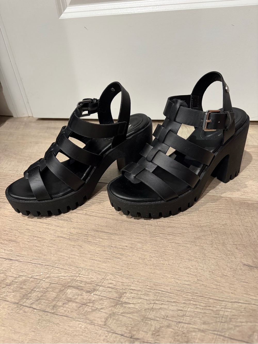 Madden Girl Black Strappy Lug Platform Heels